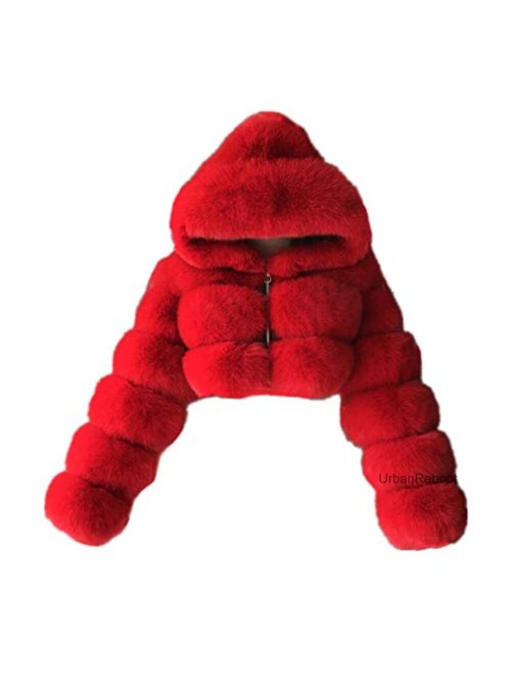 Faux Fur Hooded Short Coat Long Sleeve V Neck Winter Jacket
